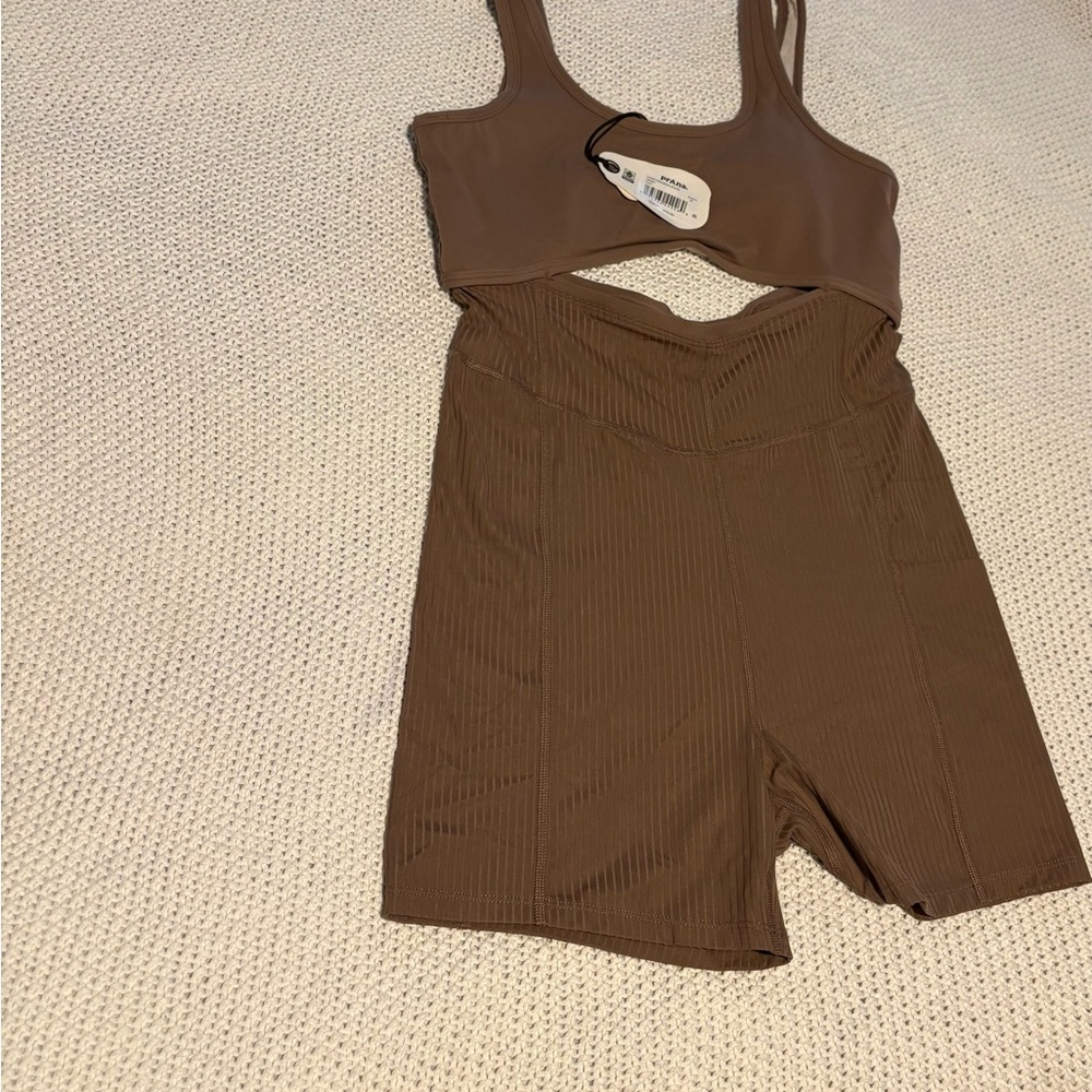 Prana Brown Ribbed one piece workout outfit